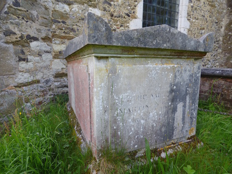 Vault beside Albury Old Church in which Martin Tupper was interred in 1889.