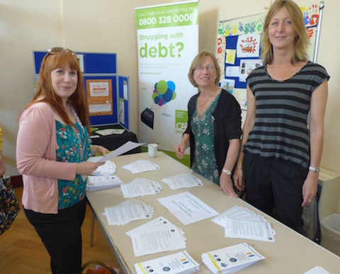 xxxxxx (left) with Erica Sanford and Sally Taylorson of Guildford Advice Services and Guildford Citizens Advice Bureau.