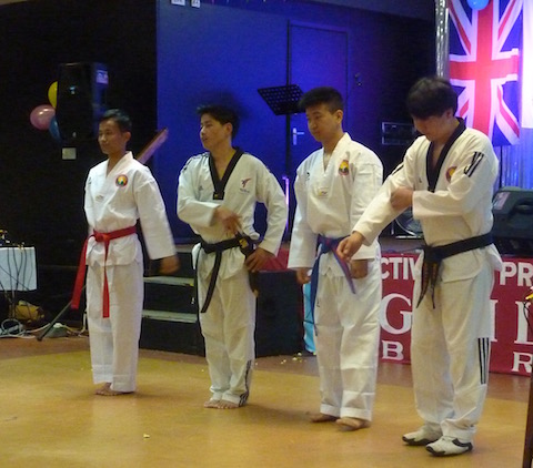 Members of the sports club taking part in one of their martial arts demonstrations.