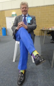 Stephen Mansbridge at the election count appeared nonchalant in his colourful outfit.
