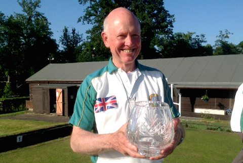 Castle Green Bowling Club's captain Colin Summerhayes holds the Millennium Trophy, regained from Astolat Bowling Club. See match report below.