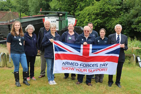 The Armed Forces Day flag at Dapdune Wharf before it made its journey by boat to Guildford town centre.