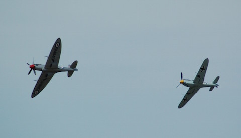 A 'dog flight' between a Spitfire and an Me 109.