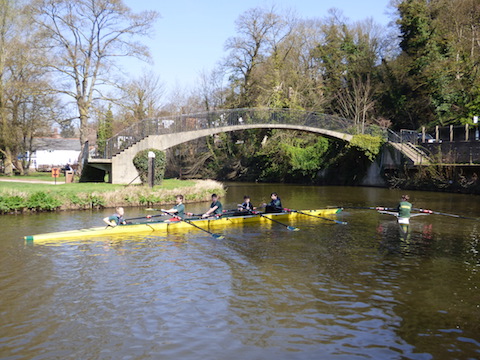 The 1930s footbridge as it looks today from the HQ of Guildford Rowing Club.