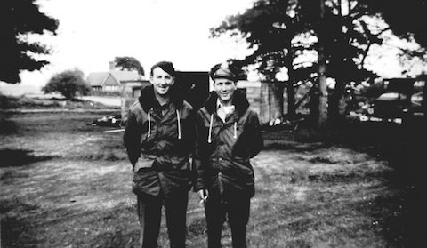 Lt Mercer Avent on the right with Staff Sgt Dale Dillinger. This photo was probably taken near Greenham Common airfield, Berkshire, on October 10, 1944. Note the wooden hut behind them, built from the crates that the Waco gliders were shipped to the Uk in. Picture courtesy of Sue Standidge.