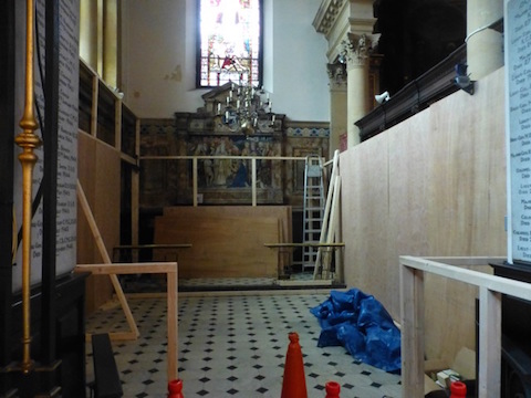 Hoarding in the north transept.