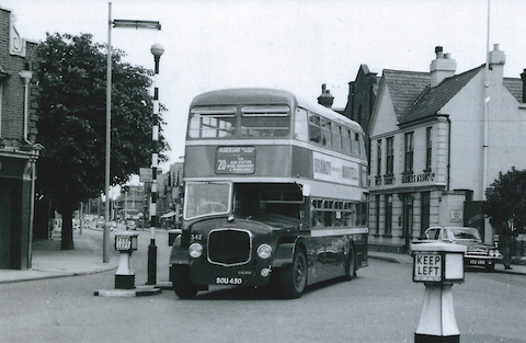 Lovely Aldershot & District bus, but where is it? Picture from the Peter Trevaskis collection. He took the photo on June 22, 1962.