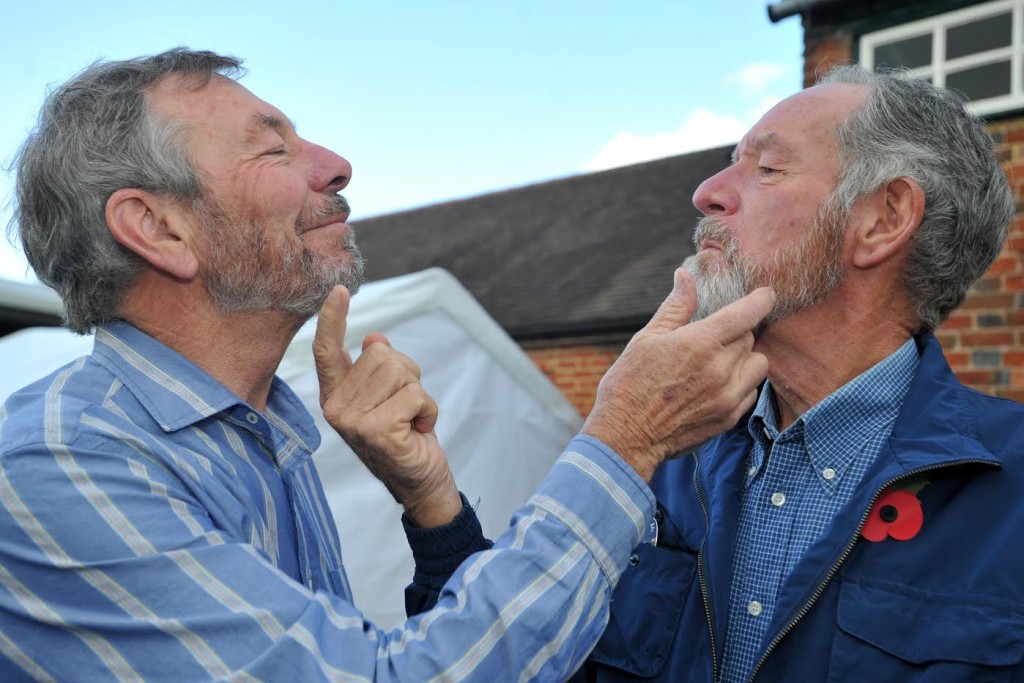 Mike Wills and the BBC's Michael Beurk pictured last year assessing each others growth before the shave off.