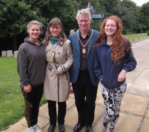 The Mayor of Guildford, Nikki Nelson-Smith pictured with her husband Mig and their two daughters. They all took part in the charity abseil.