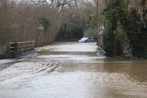 A flooded road in Cranleigh.