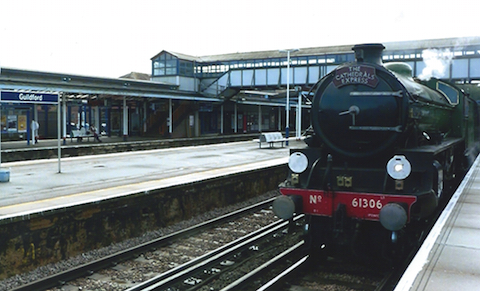 The locomotive waits to depart from Guildford station. Colour pictures by Bob McShee.