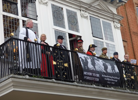 Guildford's Armistice Day two-minute silence led from the balcony of the Guildhall.