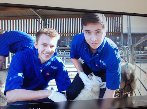 Two students 'down on the farm'.