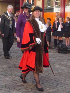 Proud as punch, (and why not?) at the front of the civic contingent the Mayor of Guildford, Cllr Nikki Nelson-Smith.