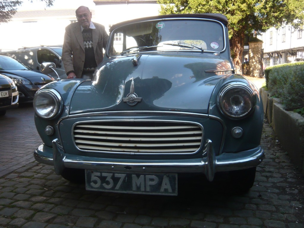 90-year-old John Neve with his 56-year-old Morris Minor.