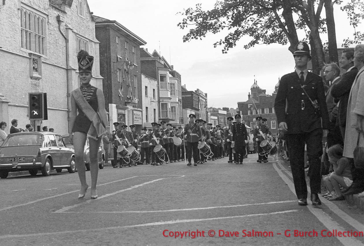 We'd love to know the name of the majorette and the policeman. A great picture taken by the late Dave Salmon. Click to enlarge in a new window.