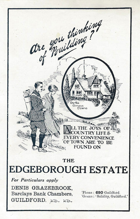 Advertisement that appeared in a guidebook entitled Guildford and District, with compliments from estate agents Emerys in 1923.