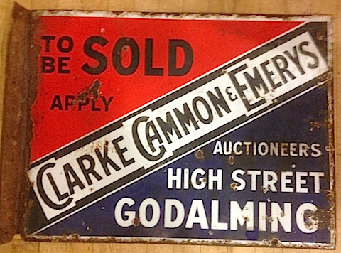Enamel on iron advertisingh sign used by Clarke Gammon & Emery at its Godalming brance. I is also likely to date to the 1930s.