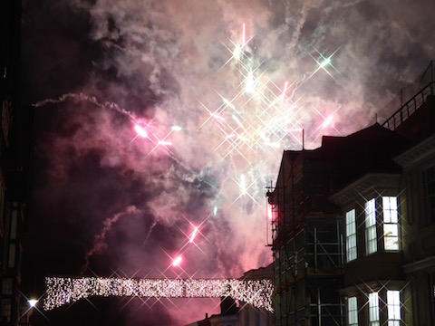 Fireworks were let off from the roof of White Lion Walk shopping centre.