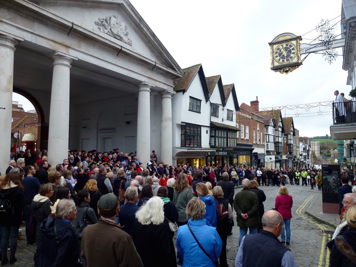 Observing the two-minute silence in the High Street.
