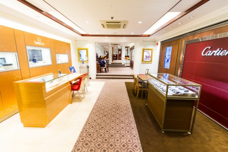 Comfortable viewing areas where customers can try on the Cartier and OMEGA watches