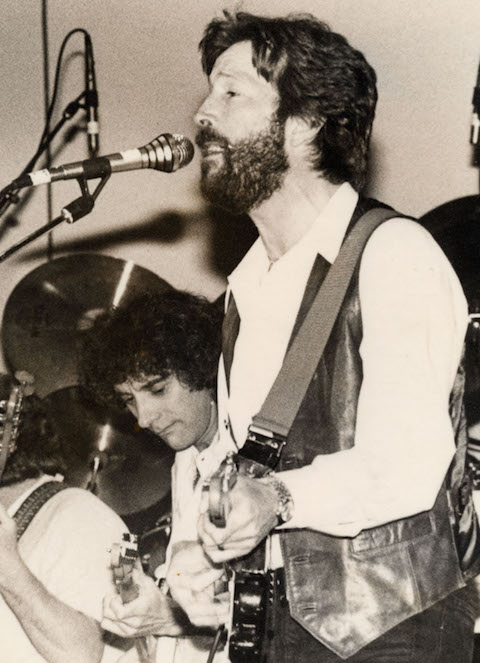 Later on in his career Eric Clapton played several times at Guidford Civic Hall. Those concerts in the early 1980s are legendary for the musicians who joined him on stage. In this photo you can see another wizard guitarist, Albert Lee. 