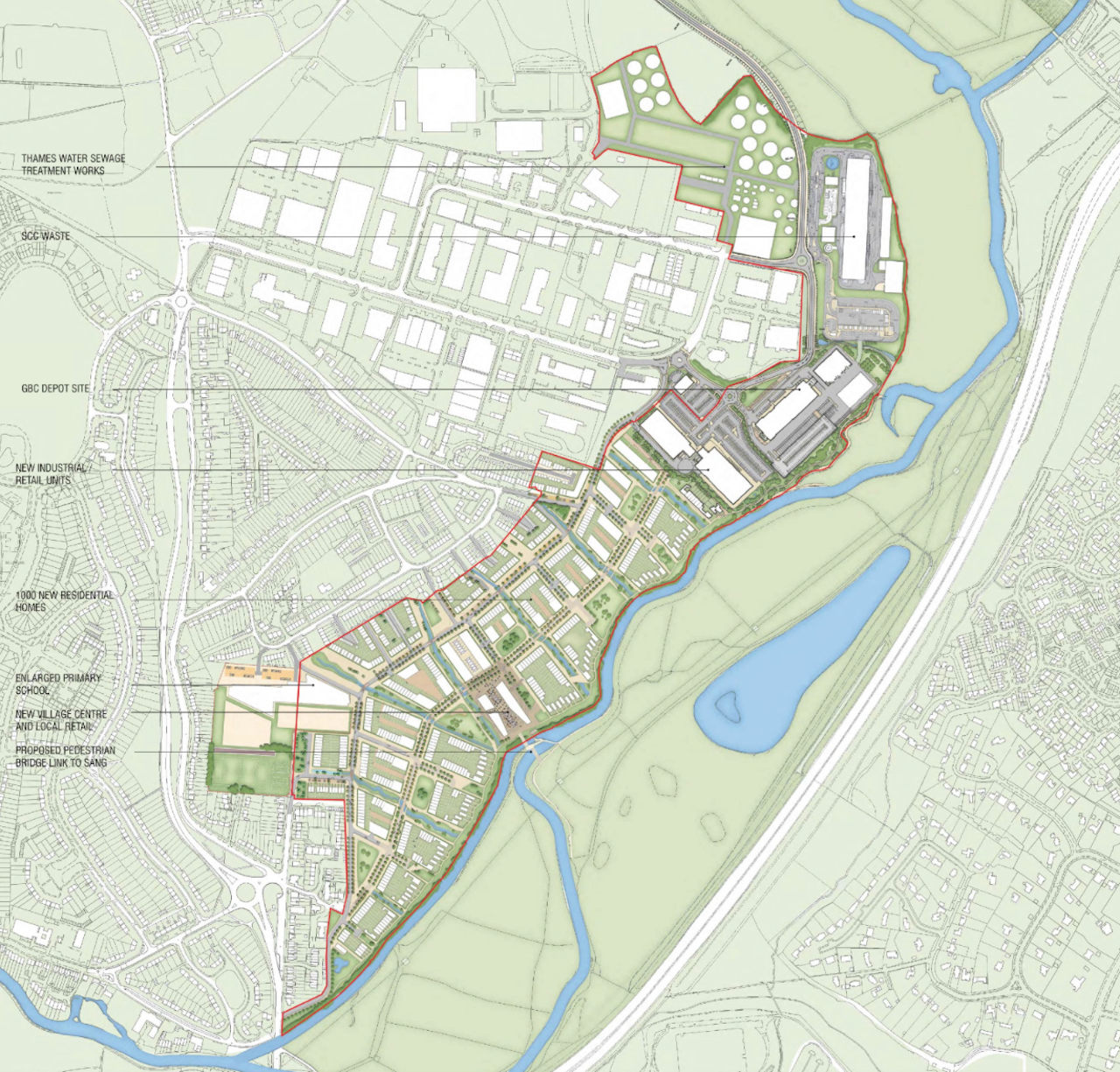 An image on Guildford Borough Council's website on what the development may look like. http://www2.guildford.gov.uk/councilmeetings/documents/s1332/Item%2006%202%20SARP%20-%20App%202%20-%20Indicative%20Plan%20of%20SARP%20layout%20on%20completion%20of%20development.pdf Click on image to enlarge in a new window.
