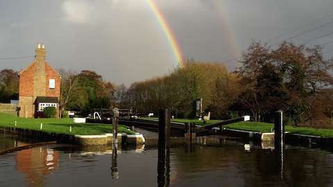 The wet weather in December wasn’t all doom and gloom as we had this fantastic double rainbow over Stoke Lock. Photo by Stuart Hall.