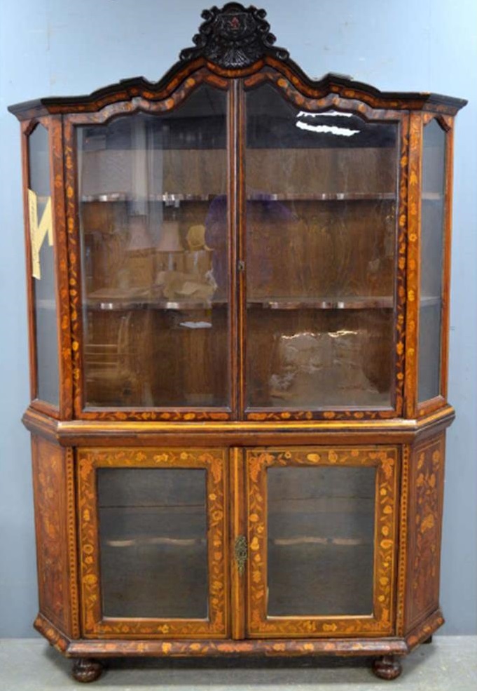 Dutch marquetry inlaid bookcase cabinet (£800 to £1,200)