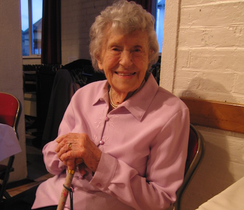 Rita Goddard relaxes at her 100th birthday party.