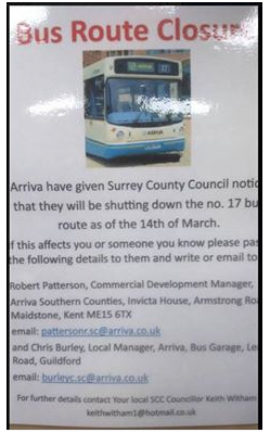 Poster circulated annoucning Arriva's decision to stop running service 17.