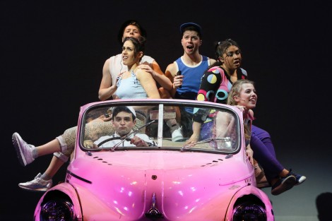 “Driving in my Car“ had a lovely pink convertible used against a movie of driving sequences. Photo by Mark Dean