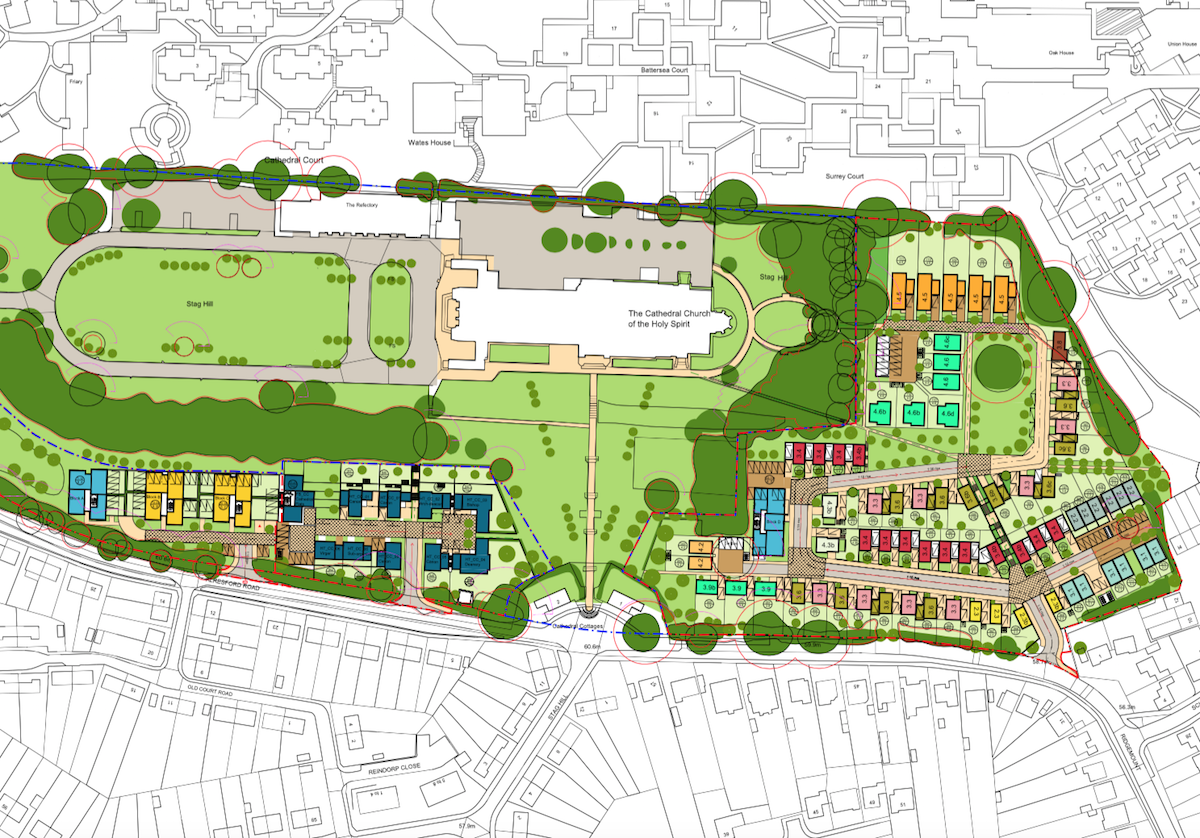 Plan showing the proposed development by Guildford Cathedral on Stag Hill.
