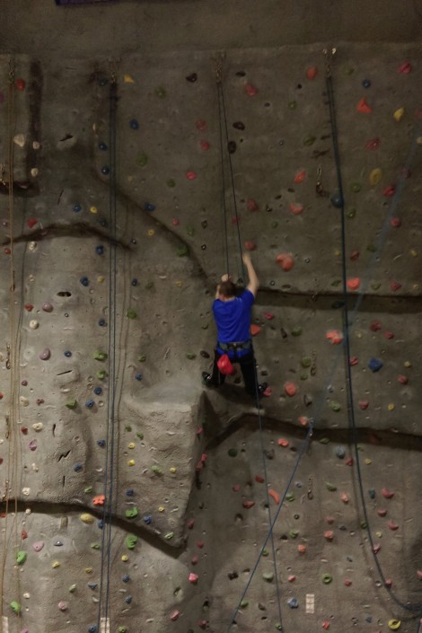 Climbing the 10m high wall at the Surrey Sports Park.