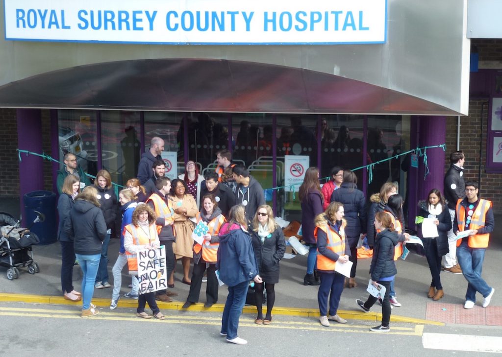 The junior doctors' picket line at the Royal Surrey County Hospital this morning.