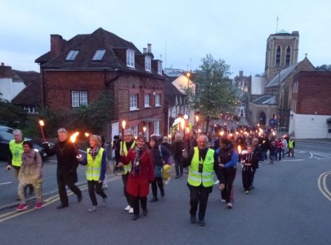 Guildford Lions Club volunteers lead the procession with Mayor Nicki Nelson-Smith.
