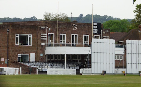 The cricket pavilion at the sports ground in Woodbridge Road, Guildford.