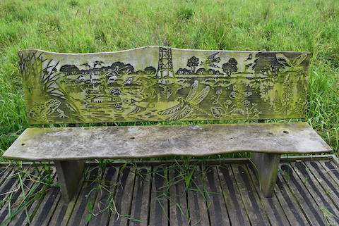 One of the carved benches.