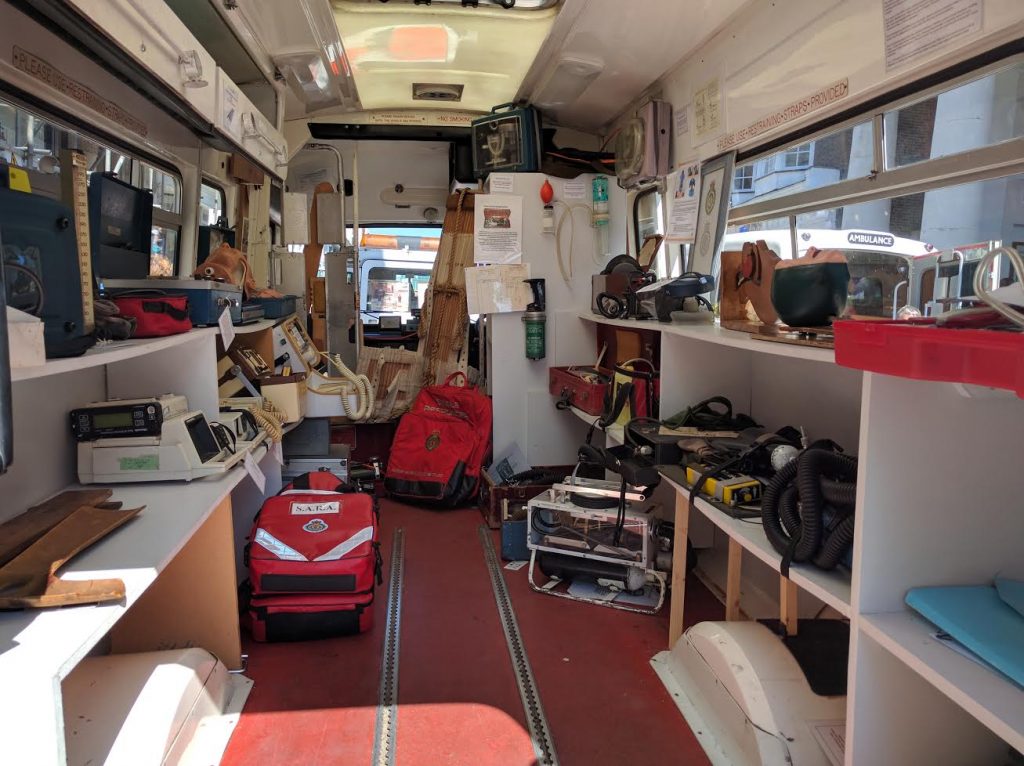 Old and new: one ambulance was filled with equipment through the ages, including modern and out-dated defibrillators. A real heart-stopper of a collection. 