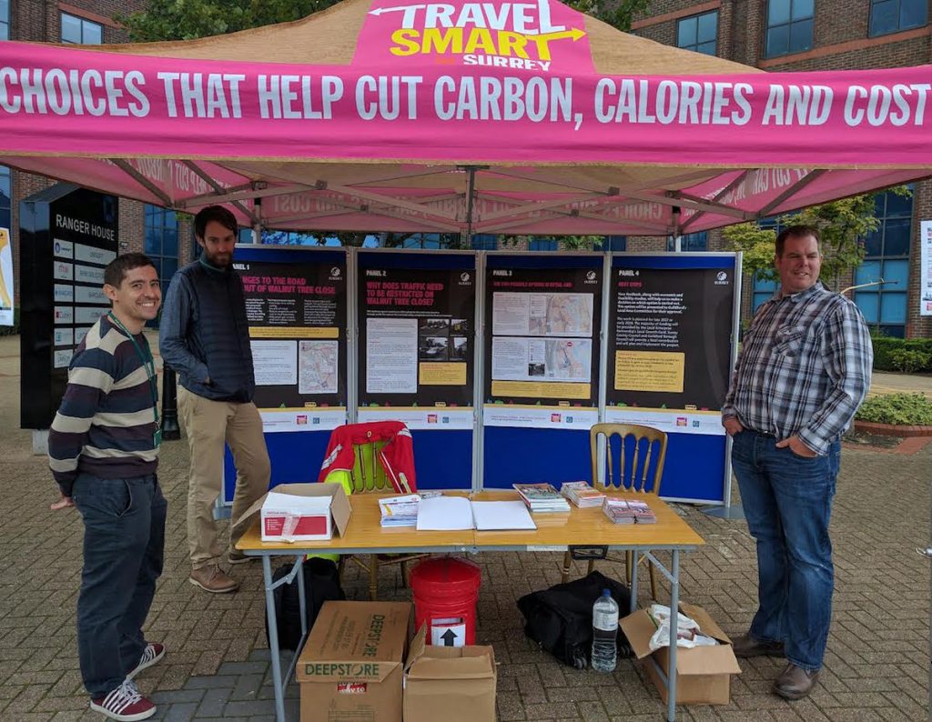 SCC held a public exhibition outside Guildford Station between 30 June and 2 July to inform the public about the planned closure and distribute leaflets on cycle routes.