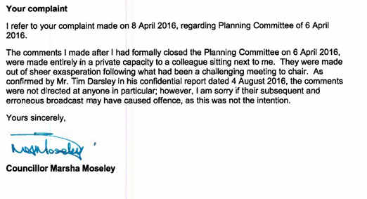 Moseley complaint apology