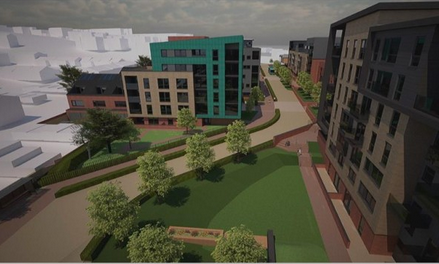 An artists impression of an aerial view of the new development.