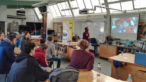 Naveen gives a talk to engineering students at George Abbot School.