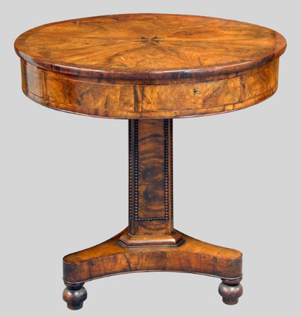Early 19th Century Maltese olivewood cross-banded drum table Diameter 71 cms height 72 cms