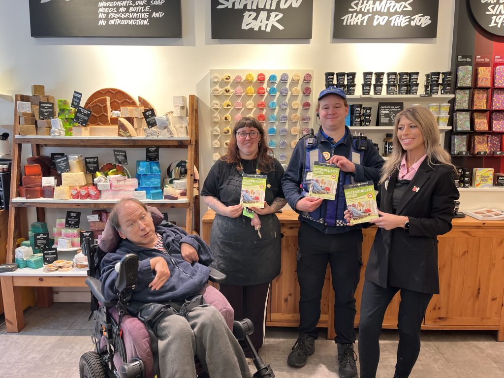 Andrew Crawte, Emma White, Jacob and Che from Lush in Lush with the accessibility guide.